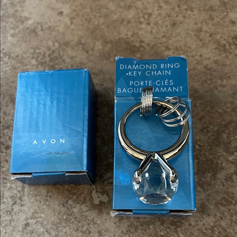 Avon Silver and Clear Gem Key Ring